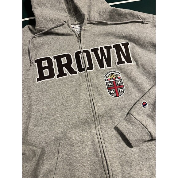 RARE Brown University Champion Full Zip Hoodie Sweatshirt Gray XL Ivy College - Picture 1 of 6